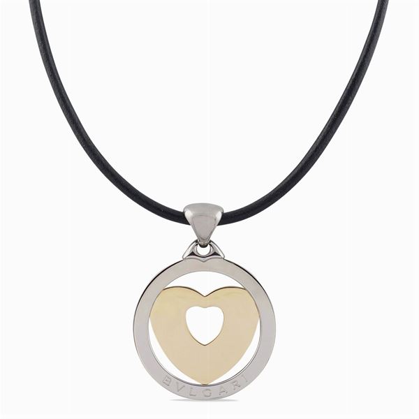 Bulgari, pendente a cuore in acciaio e oro