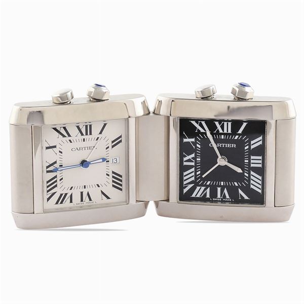 Cartier Tank Duo, orologio sveglia da viaggio  (firmata e n. 600828GD - 2945)  - Asta GIOIELLI |OROLOGI ARGENTI - Colasanti Casa d'Aste
