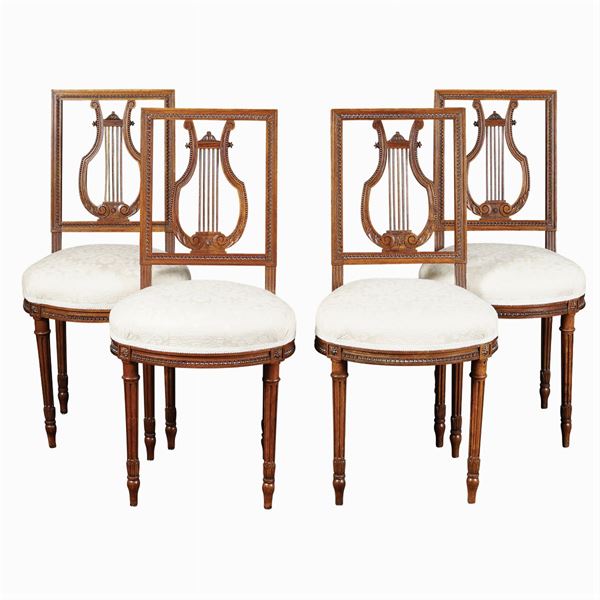 Four walnut chairs  (France, early 20th century)  - Auction Fine Art from Villa Astor and other private collections - Colasanti Casa d'Aste
