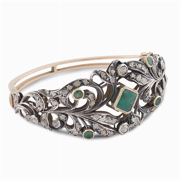 Bracciale manetta in oro rosa e argento