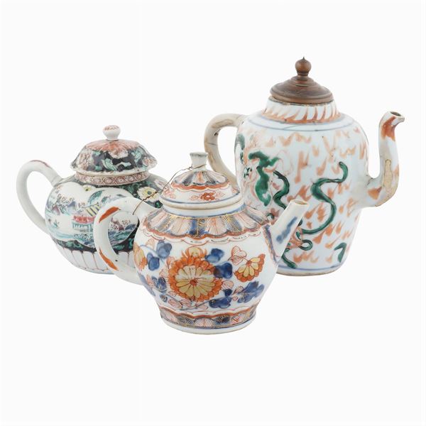 Three porcelain teapots