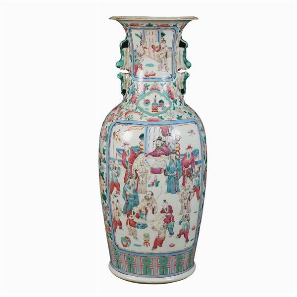 A Canton porcelain baluster vase