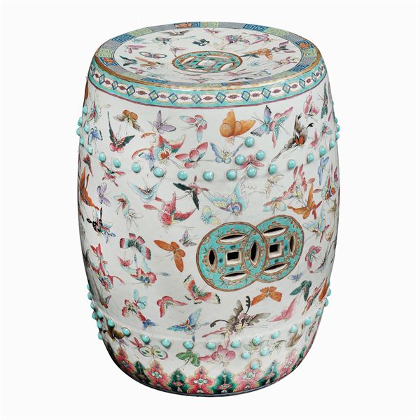 A porcelain garden stool