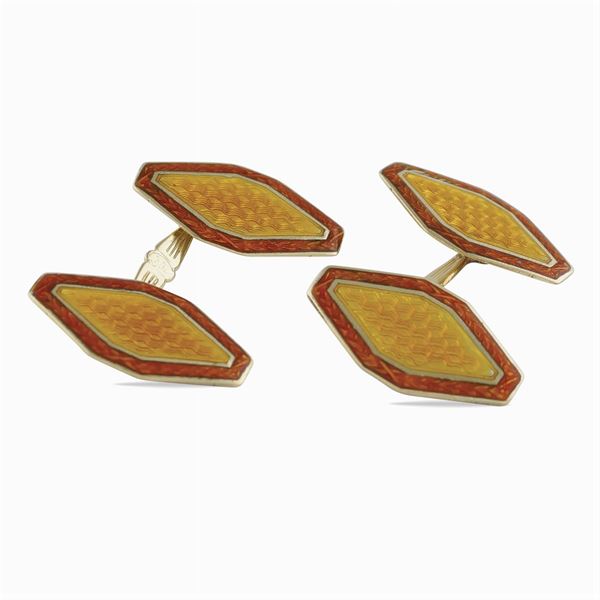 Gemelli in oro giallo 18kt e smalto policromo