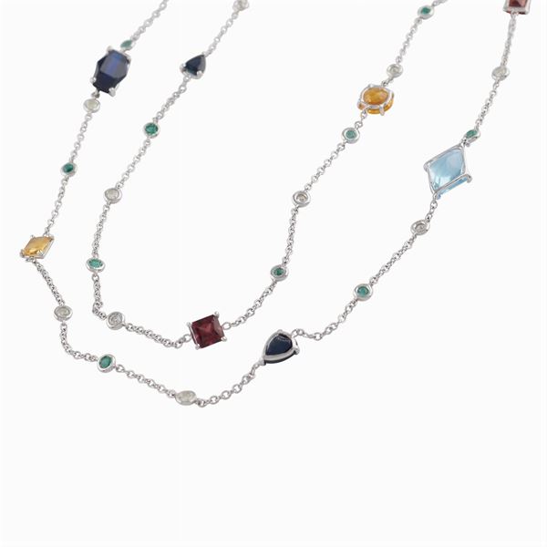 A long 18kt white gold multicolor necklace
