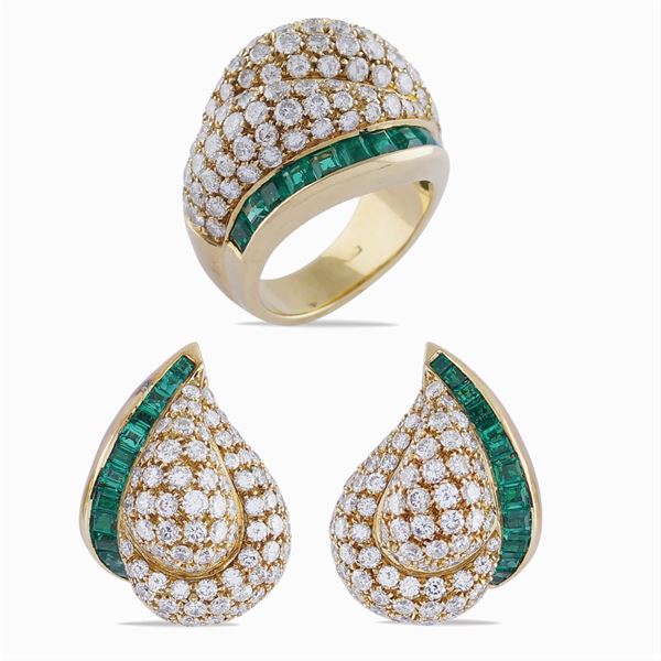 18kt gold, diamond and emerald parure