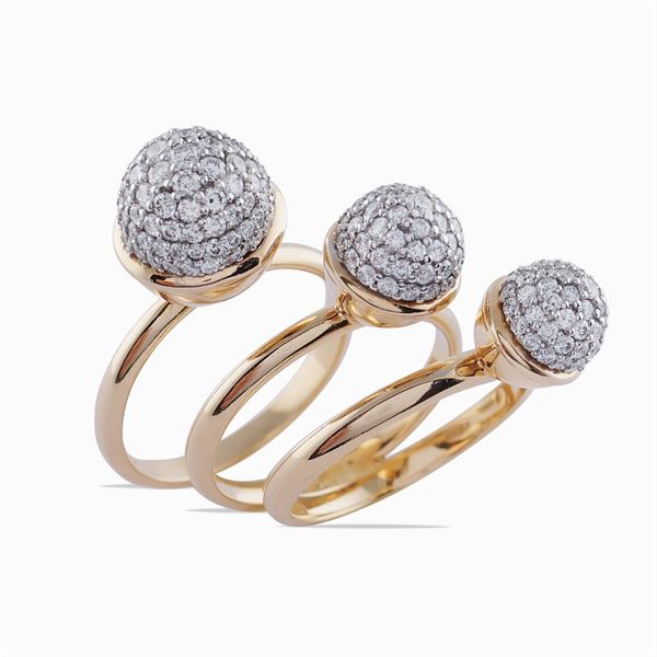 18kt rose gold and diamond spheres tris ring