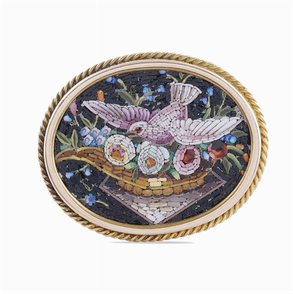 A micromosaic brooch, depicting a dove