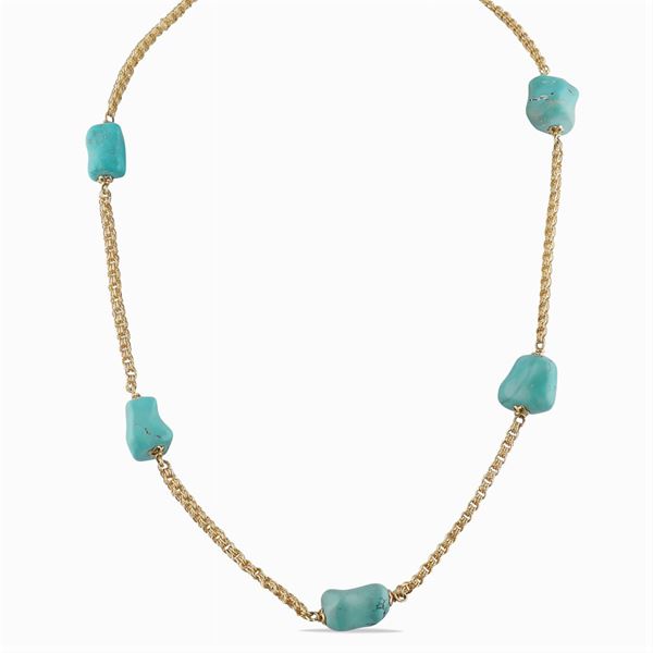 18kt yellow gold and natural turquoise necklace