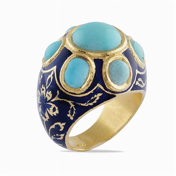 18kt yellow gold, natural turquoise ring