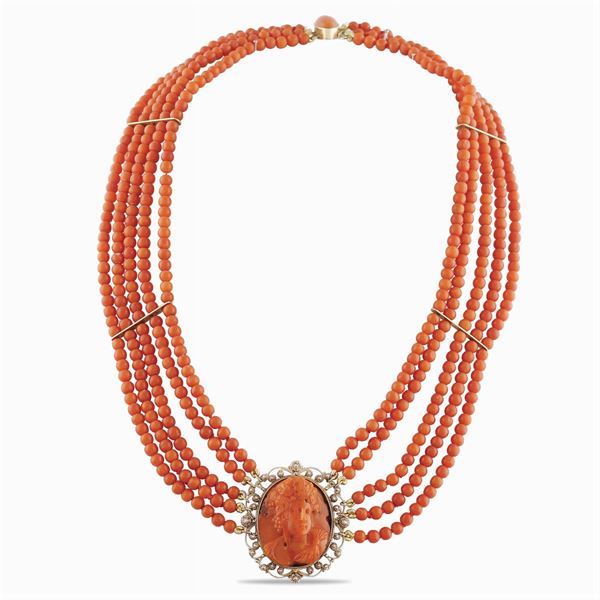 A five lace mediterranean coral collar necklace