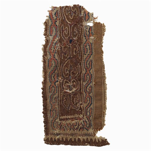 Frammento di tessuto Copto  (Egitto, prima epoca islamica 641 d.C. al IX Sec.)  - Asta GIOIELLI |OROLOGI ARGENTI - Colasanti Casa d'Aste