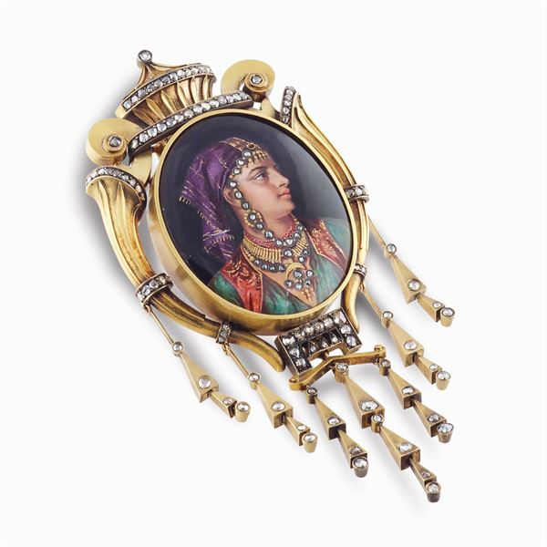 Carlo Giuliano, spilla ovale in oro giallo 18kt
