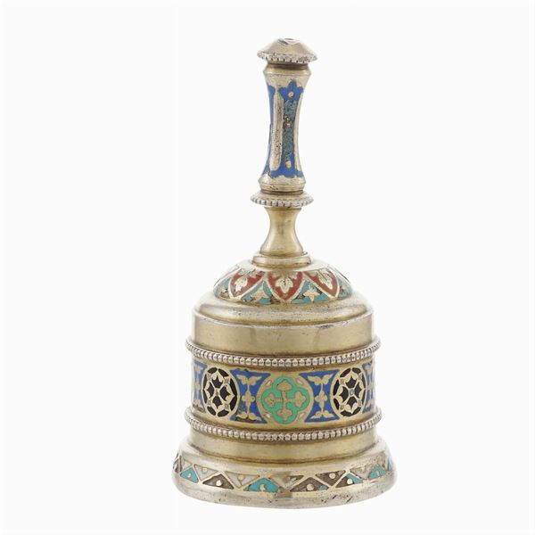 A silver and enamel bell