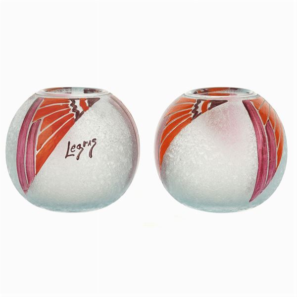 Legras, coppia di vasi a boccia in vetro  (Francia, inizio XX Sec.)  - Asta DESIGN | ARTI DECORATIVE DEL 900 - Colasanti Casa d'Aste