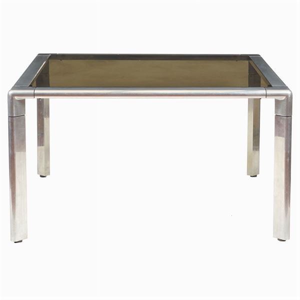 A steel and glass table