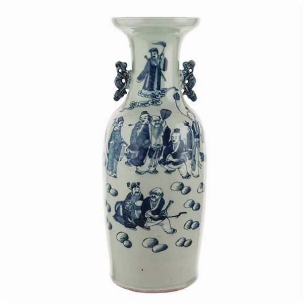 Baluster porcelain vase with celadon background