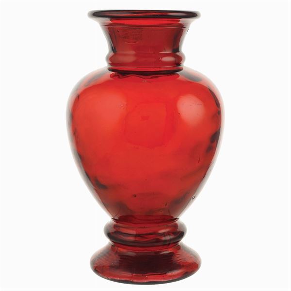 Red glass baluster vase