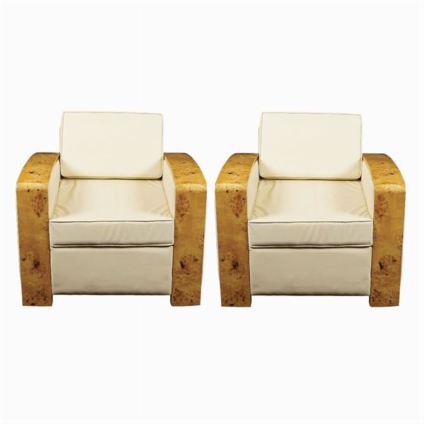 A pair of Decò style briar root armchairs