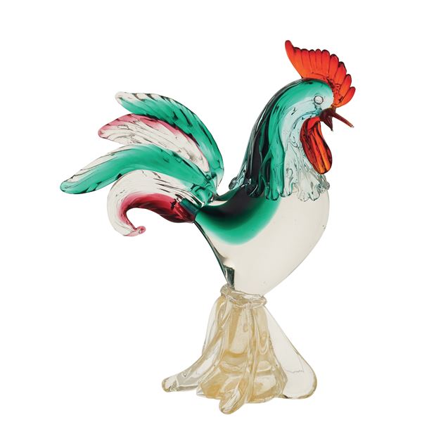 A polychrome glass cock  (Murano, 20th century)  - Auction Online auction with selected works of art from Unicef donations (lots 1 -193) - Colasanti Casa d'Aste