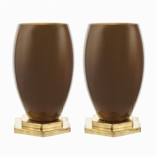 A pair of table lamps in colored glass