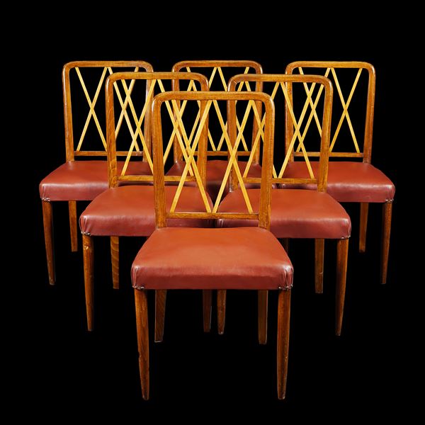 Six chairs in beech tainted walnut  (20th century)  - Auction Design - modern and contemporary art - Colasanti Casa d'Aste