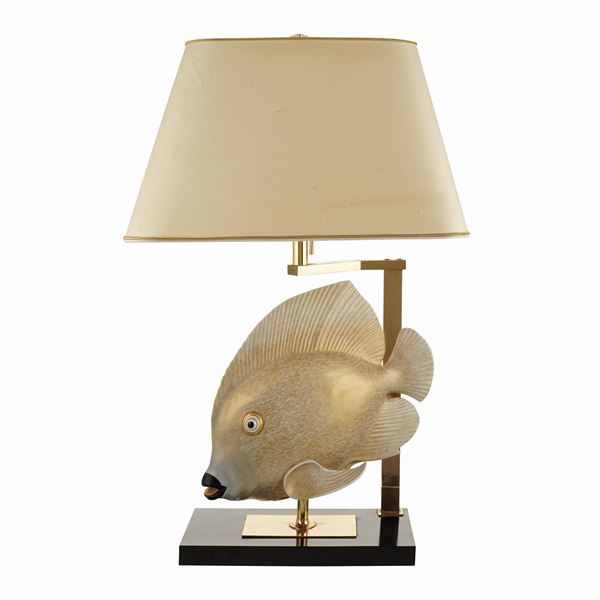 A porcelain and brass table lamp