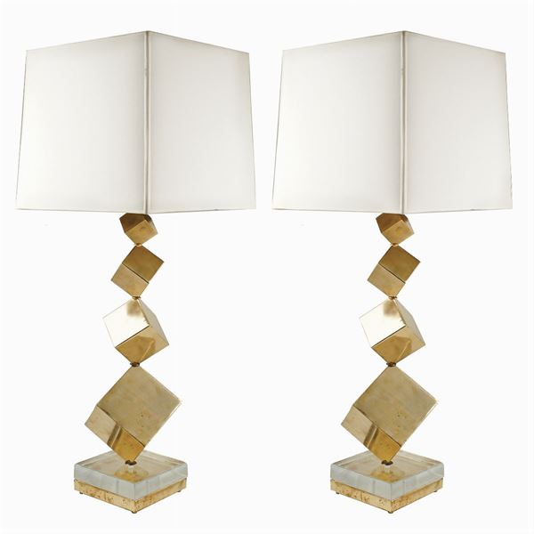 A pair of brass table lamps