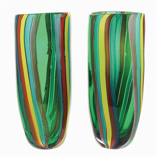 Coppia di vasi in vetro Murano