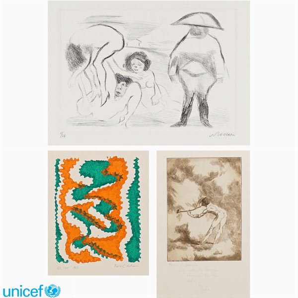 Gruppo di tre litografie  (Italia, XX Sec.)  - Asta OPERE PROVENIENTI DA DONAZIONI UNICEF - Colasanti Casa d'Aste