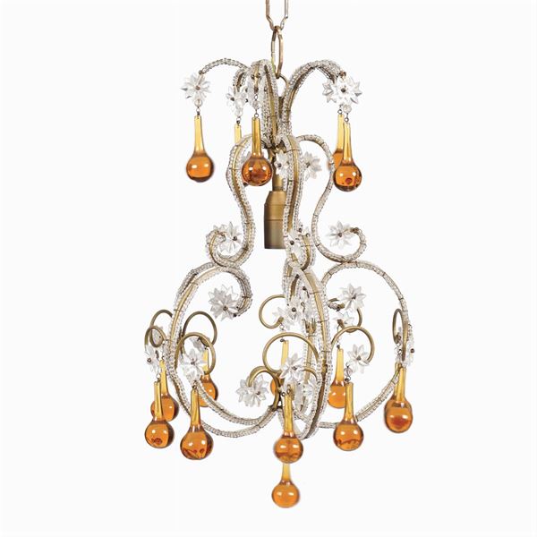 A three lights hanging chandelier  (Italy, 20th century)  - Auction TIMED AUCTION 20TH CENTURY DECORATIVE ARTS - Colasanti Casa d'Aste