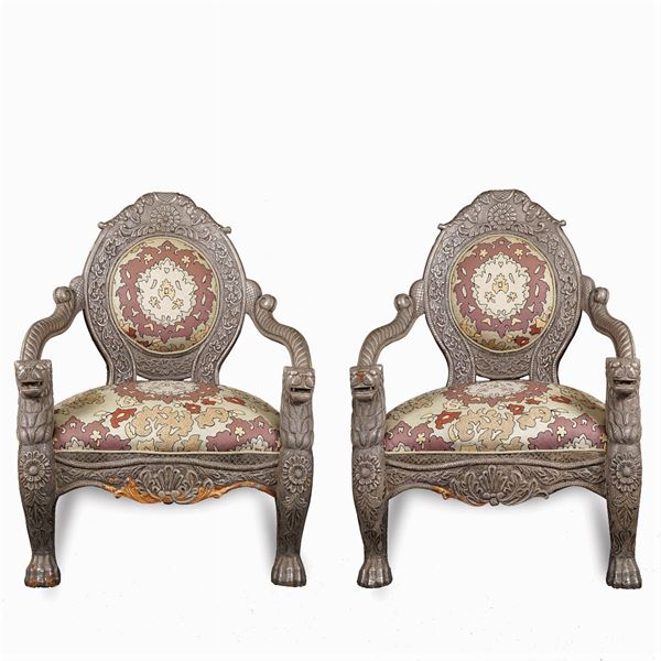 Pair of wooden armchairs