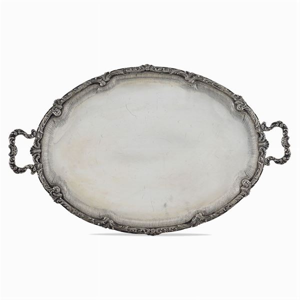 Large two handled silver tray