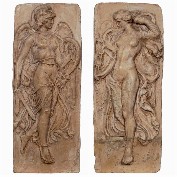Pair of terracotta tiles