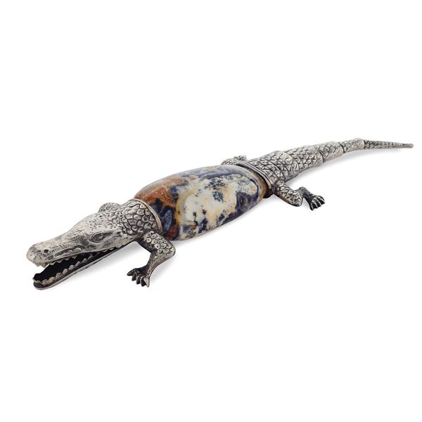 Silver and marble paperweight crocodile