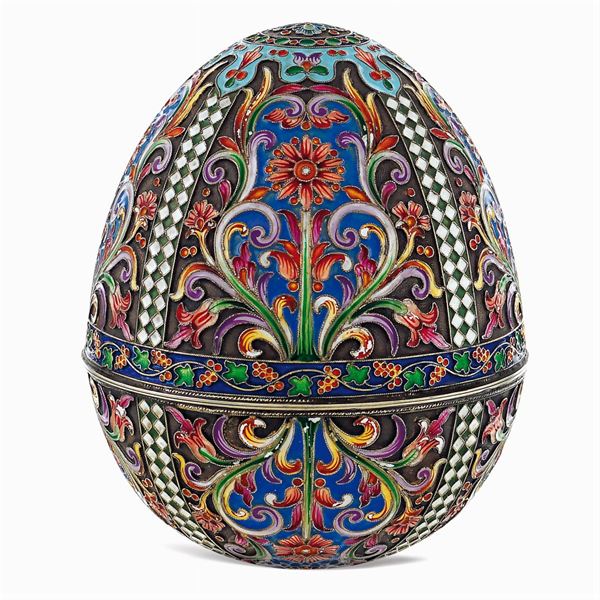 Vermeil silver and cloisonne' enamel egg