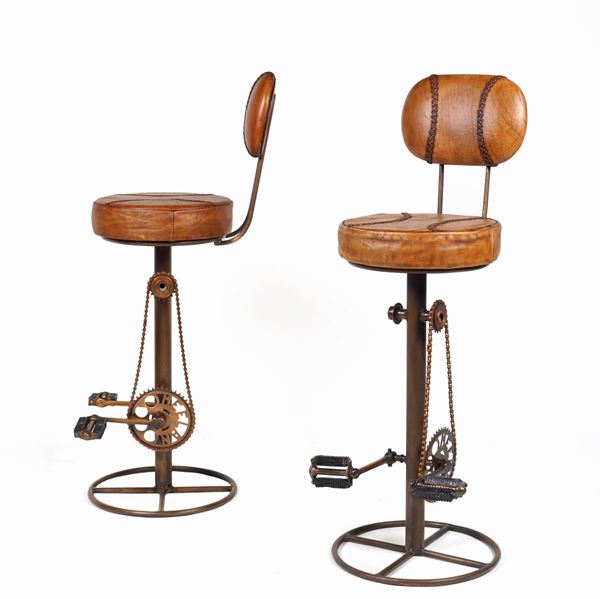Pair of bar cycle stools  (20th century)  - Auction modern and contamporary art - 20th century decorative arts - Colasanti Casa d'Aste