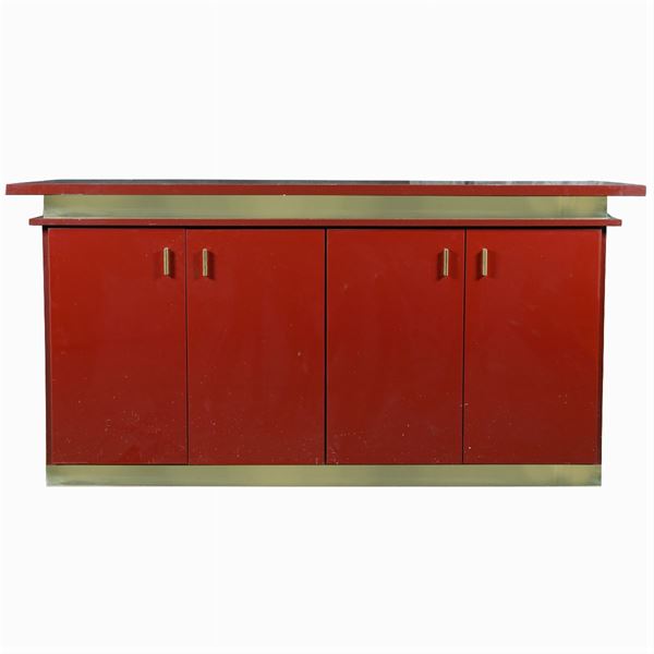 Red laminated wooden sideboard  (France, 20th century)  - Auction modern and contamporary art - 20th century decorative arts - Colasanti Casa d'Aste