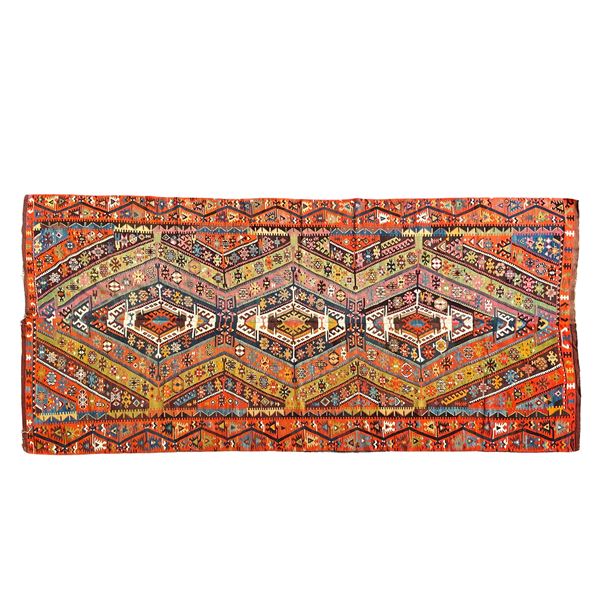 Tappeto Kilim Reyhanli  (Turchia, inizio XX Sec.)  - Asta Dipinti, Arredi e Oggetti d'Arte Web Only - Colasanti Casa d'Aste