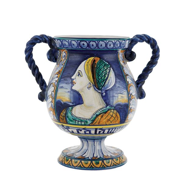 Small Castelli ceramic amphora shaped vase