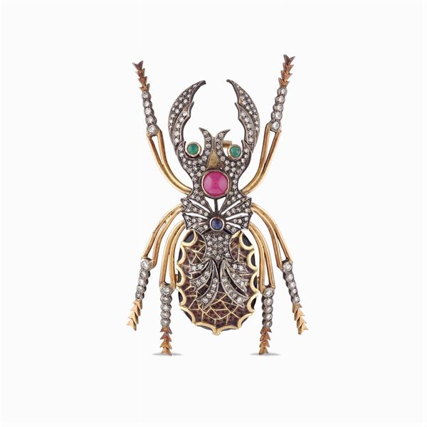 Spilla scarabeo in oro e argento
