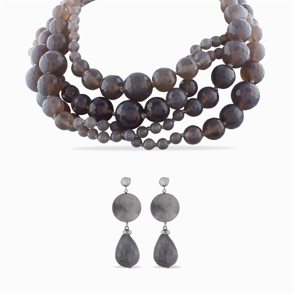 Parure in agata grigia e oro bianco 18kt