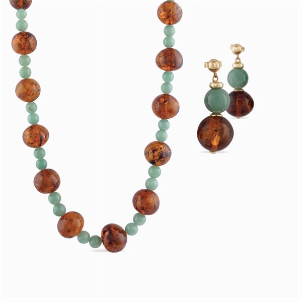Amber, avventurine ans 18kt gold parure