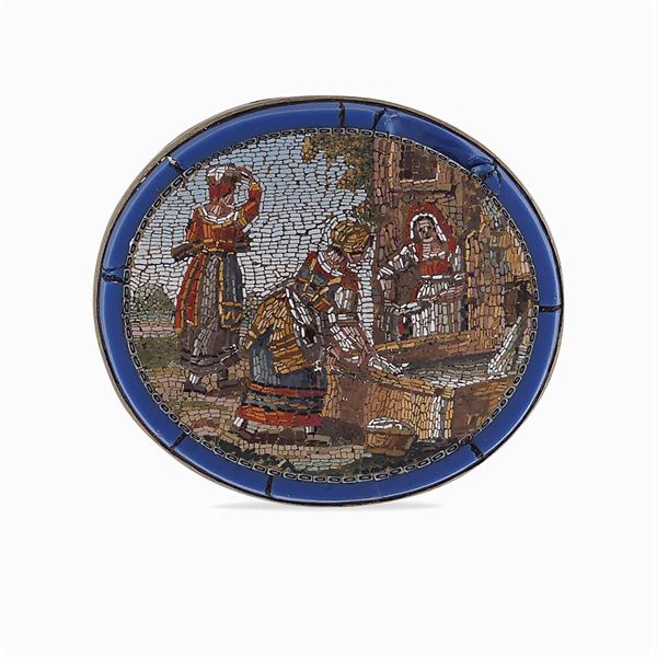 Spilla in micromosaico e metallo dorato