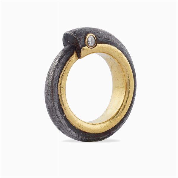 Anello fede in oro giallo 18kt e ematite