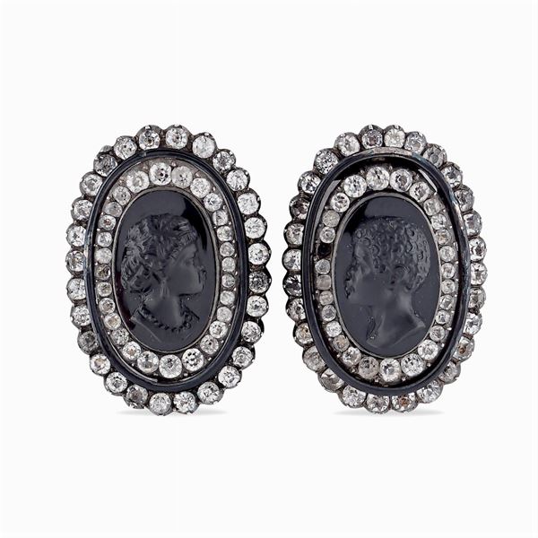 Two silver and gold with cameo brooches