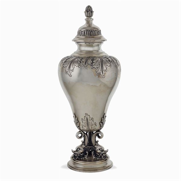 Silver vase with lid