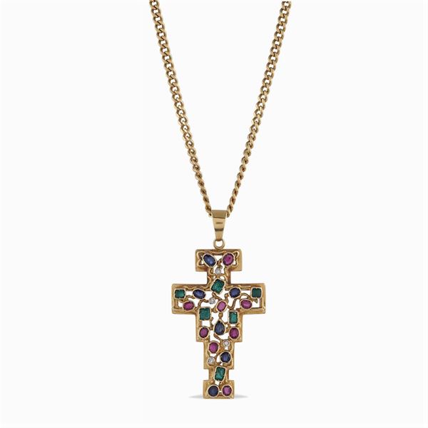 Pendente croce in oro giallo 18kt