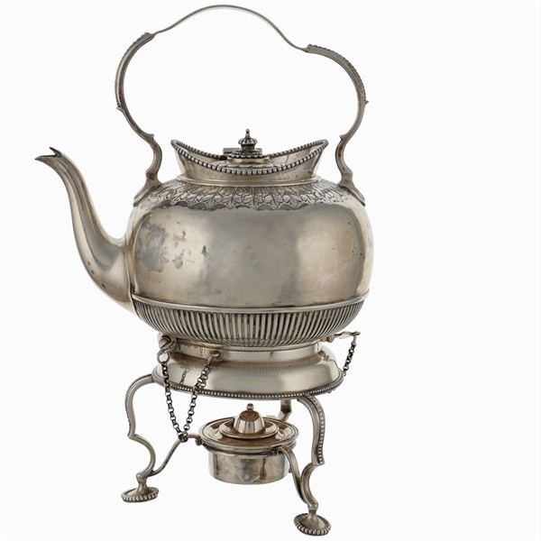 Silver tea kettle