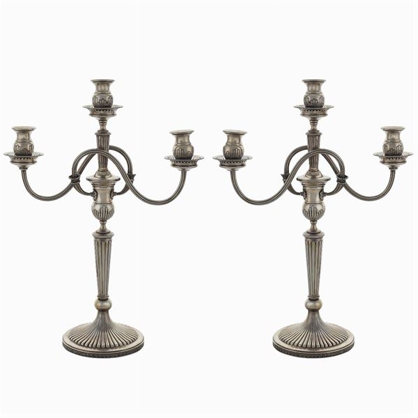 Pair of silver chandeliers  (Italy, 20th century)  - Auction FINE SILVER AND TABLEWARE - Colasanti Casa d'Aste